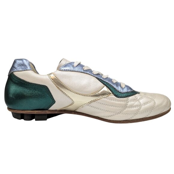Bikkembergs Futsal Shoes Womens Metallic Green Gold Cream Leather EU 39 US 8.5 - Picture 3 of 14